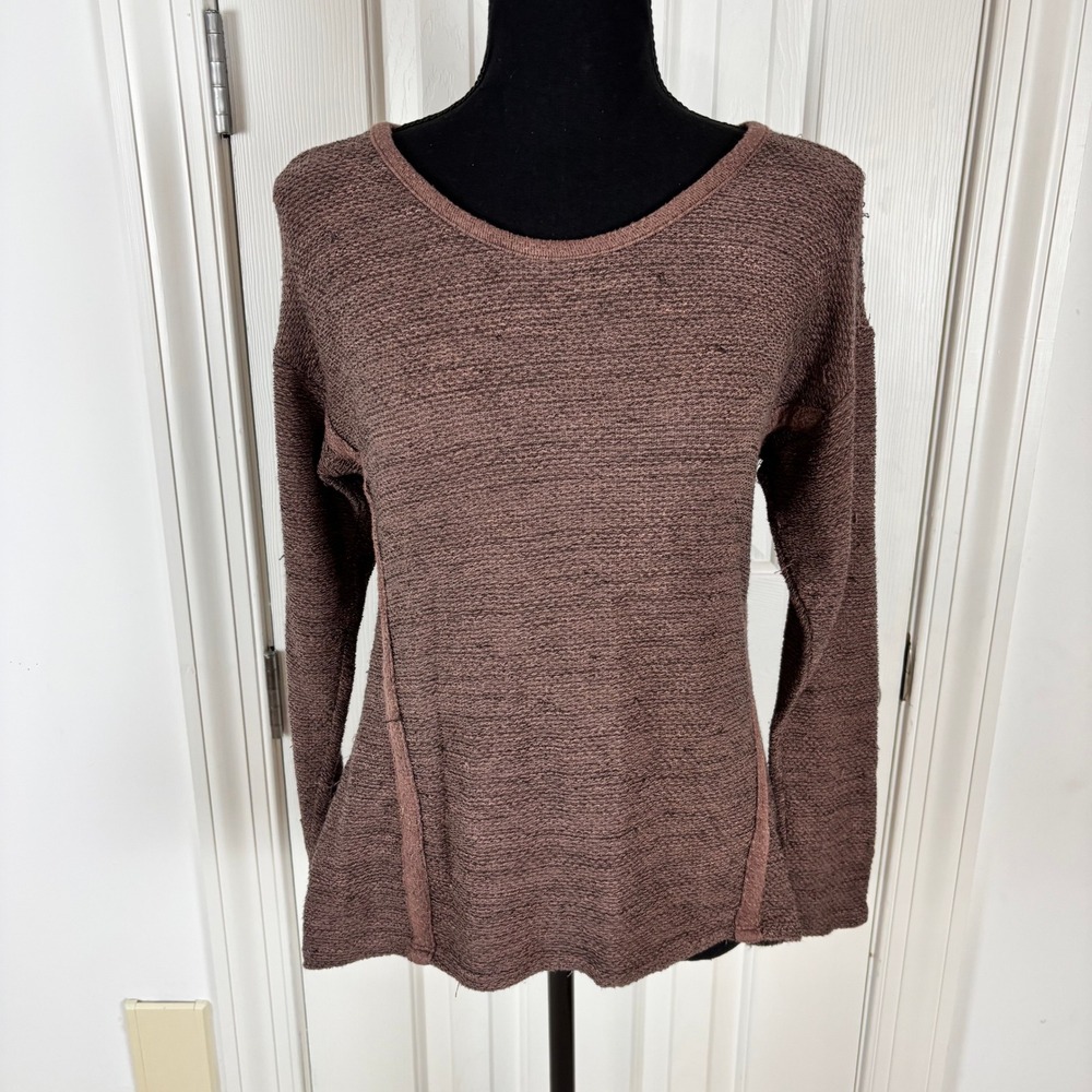 Vintage Suzie Womens Brown Knit Scoop Neck High Low Exposed Seam Sweater Small